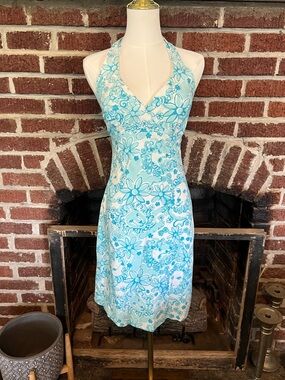 VINTAGE lilly pulitzer blue lion halter dress